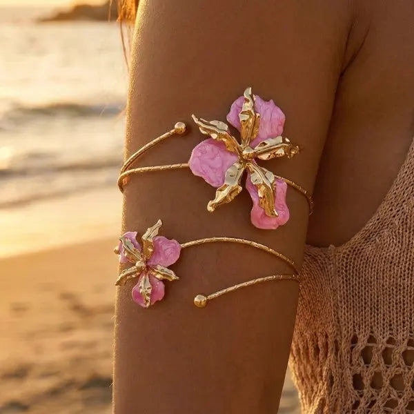 Elariah Antique Gold Hollow Flower Open Cuff Bracelet for Women – Adjustable Floral Boho Arm Cuff Bangle