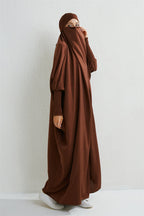 Elariah Hooded Modest Abaya Dress – Loose Fit One-Piece Jilbab with Smocked Sleeves (Black)