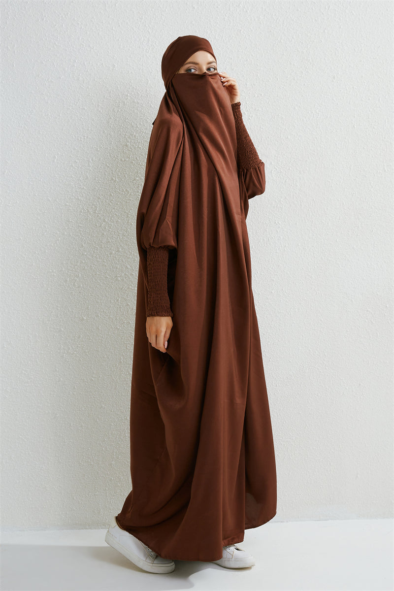 Elariah Abaya de Oración con Capucha para Mujer – Vestido Maxi Jilbab Islámico Holgado con Mangas Fruncidas