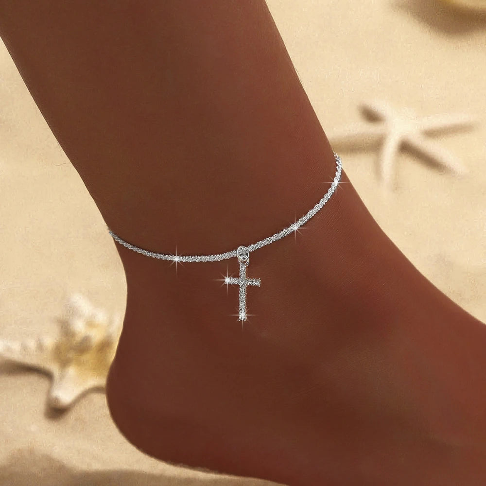 Elariah 925 Silver Plated CZ Zircon Anklet Bracelet – Waterproof Dainty Layered Chain Anklet for Women
