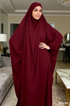 Elariah Women's Hooded Prayer Abaya with Long Khimar Hijab | Modest Islamic Prayer Garment | Loose Fit Nida Fabric