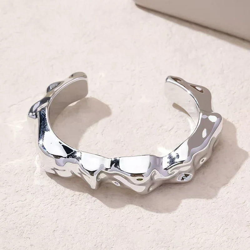 Irregular Geometric Cuff Bangle Bracelet for Women – Bold Statement Fashion Bracelet, Trendy Open Cuff Jewelry