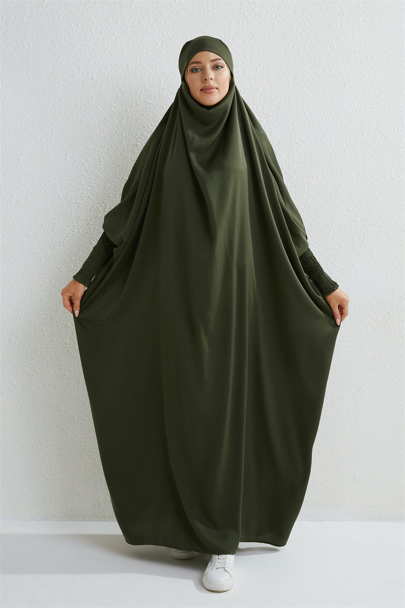 Elariah Hooded Modest Prayer Abaya for Women – Loose Fit Islamic Jilbab Maxi Dress with Smocked Sleeves