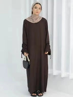 Elariah Women's Modest Lace-Up Sleeve Abaya Dress – Loose Fit Islamic Maxi Kaftan Robe for Eid, Ramadan & Everyday Wear