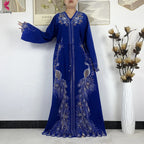Elariah Diamond Chiffon Modest Abaya Dress – Elegant Long Sleeve Islamic Maxi Robe