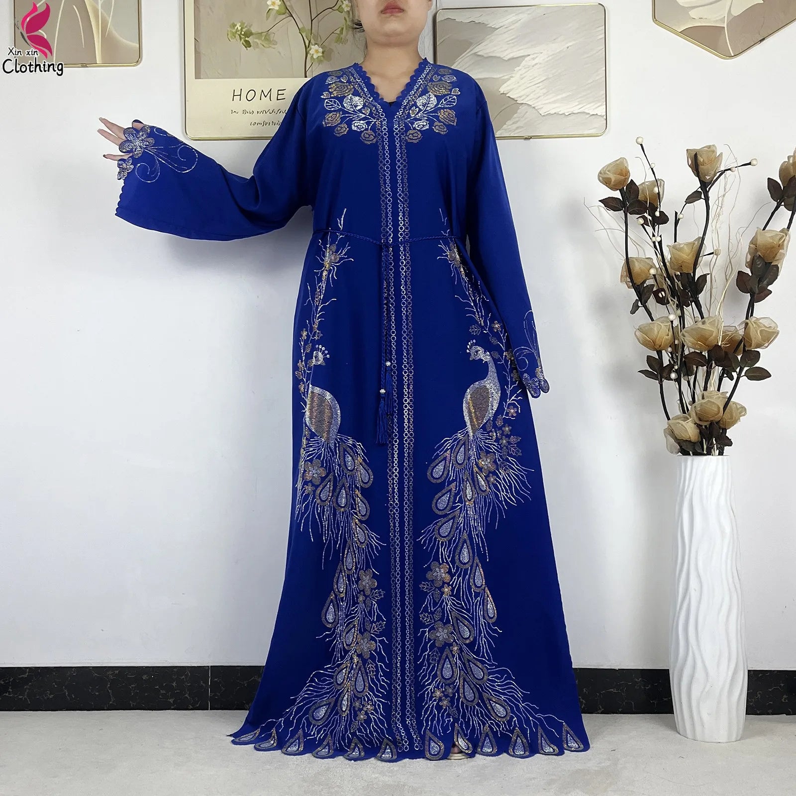 Elariah Diamond Chiffon Modest Abaya Dress – Elegant Long Sleeve Islamic Maxi Robe