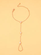 Bohemian Crystal Rhombus Bracelet with Finger Chain – Elegant Party Jewelry for Women