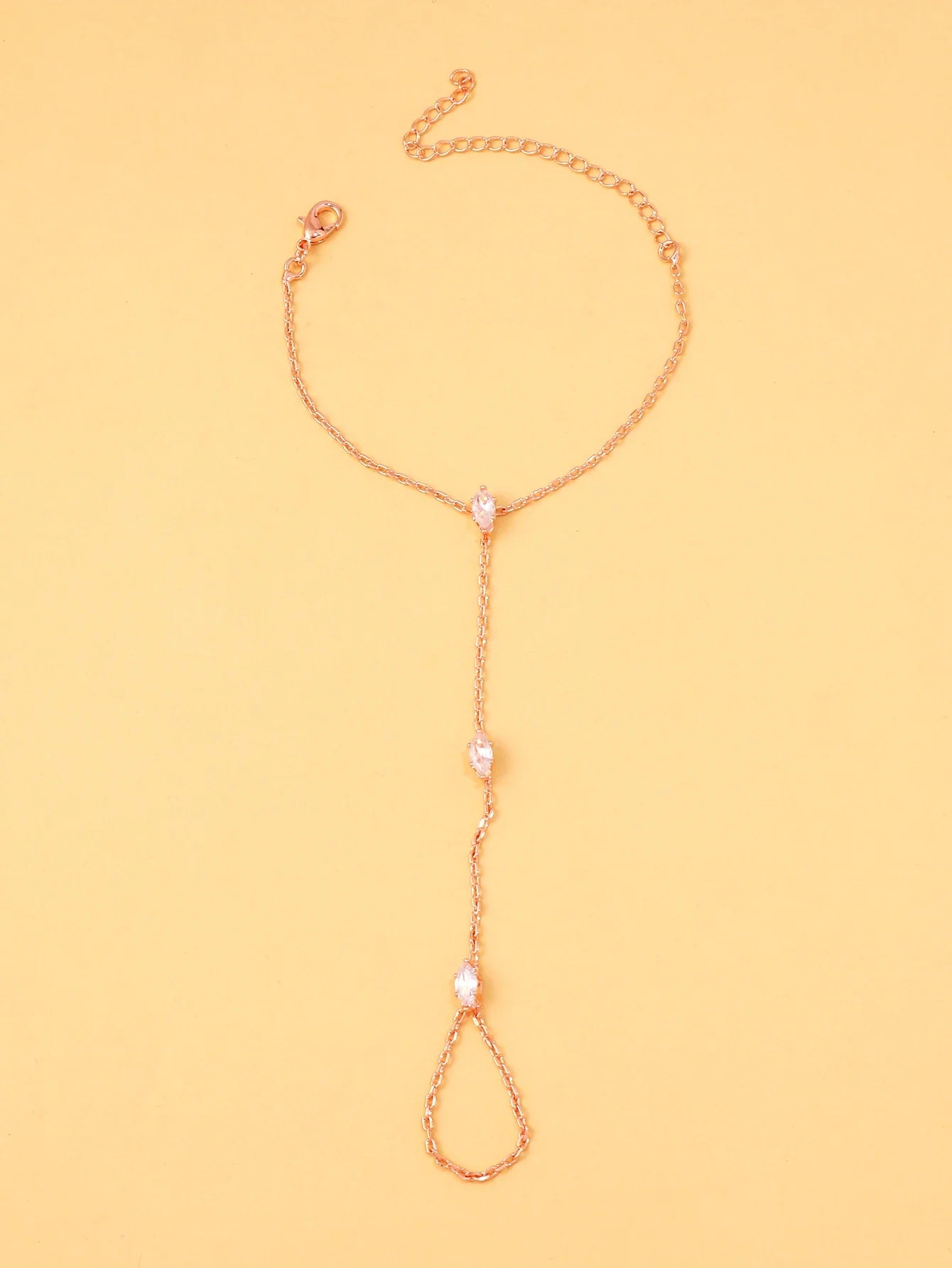 Bohemian Crystal Rhombus Bracelet with Finger Chain – Elegant Party Jewelry for Women