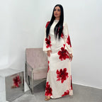 Elariah Arabesque Floral Bell Sleeve Abaya Dress – Elegant Modest Maxi Kaftan for Eid, Ramadan & Occasion Wear