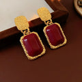 Elariah Vintage Red Resin Oval Stud Earrings – Large Gold-Tone Geometric Statement Earrings for Women