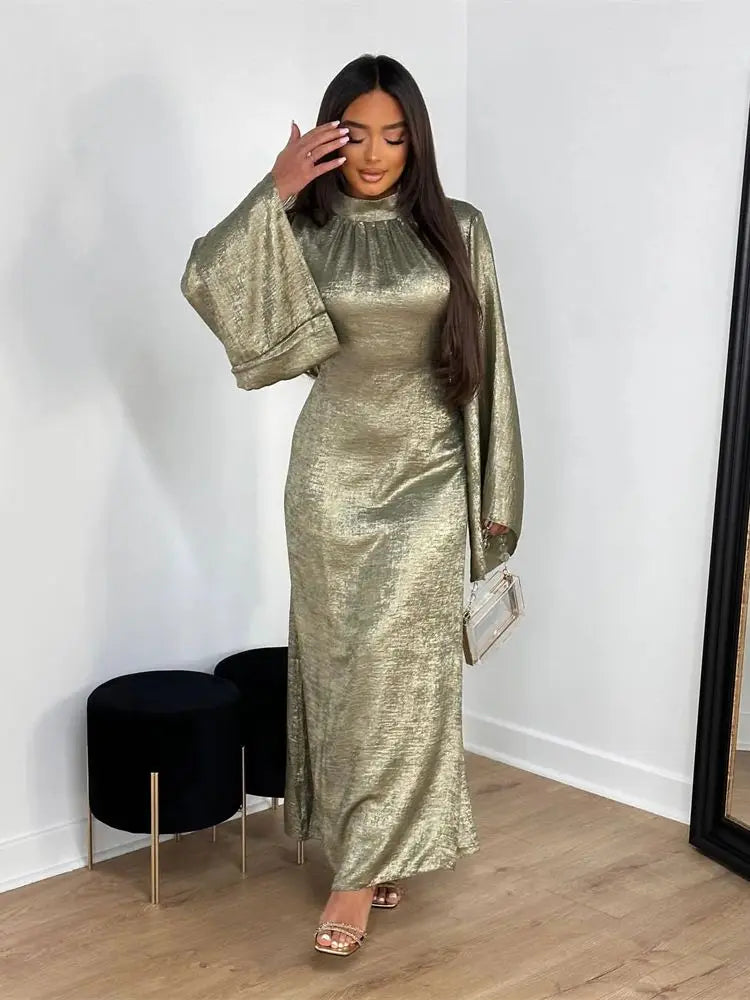 Elariah Luxury Satin Abaya Dress for Women – Modest Islamic Kaftan with Waist Sash, Long Sleeve Maxi Dress