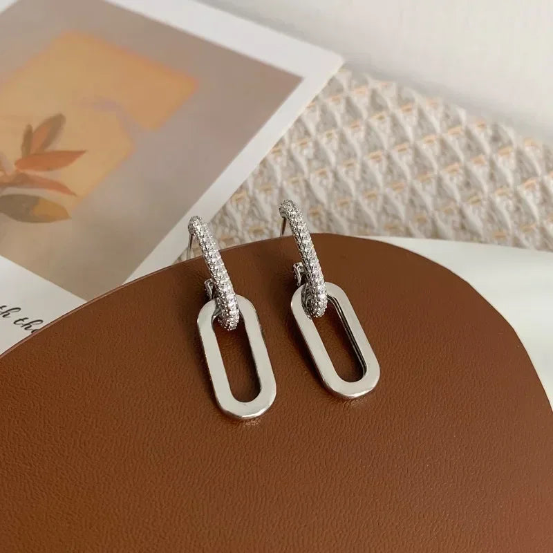 Retro Double Loop Hoop Earrings – Gold & Silver Geometric Drop Design