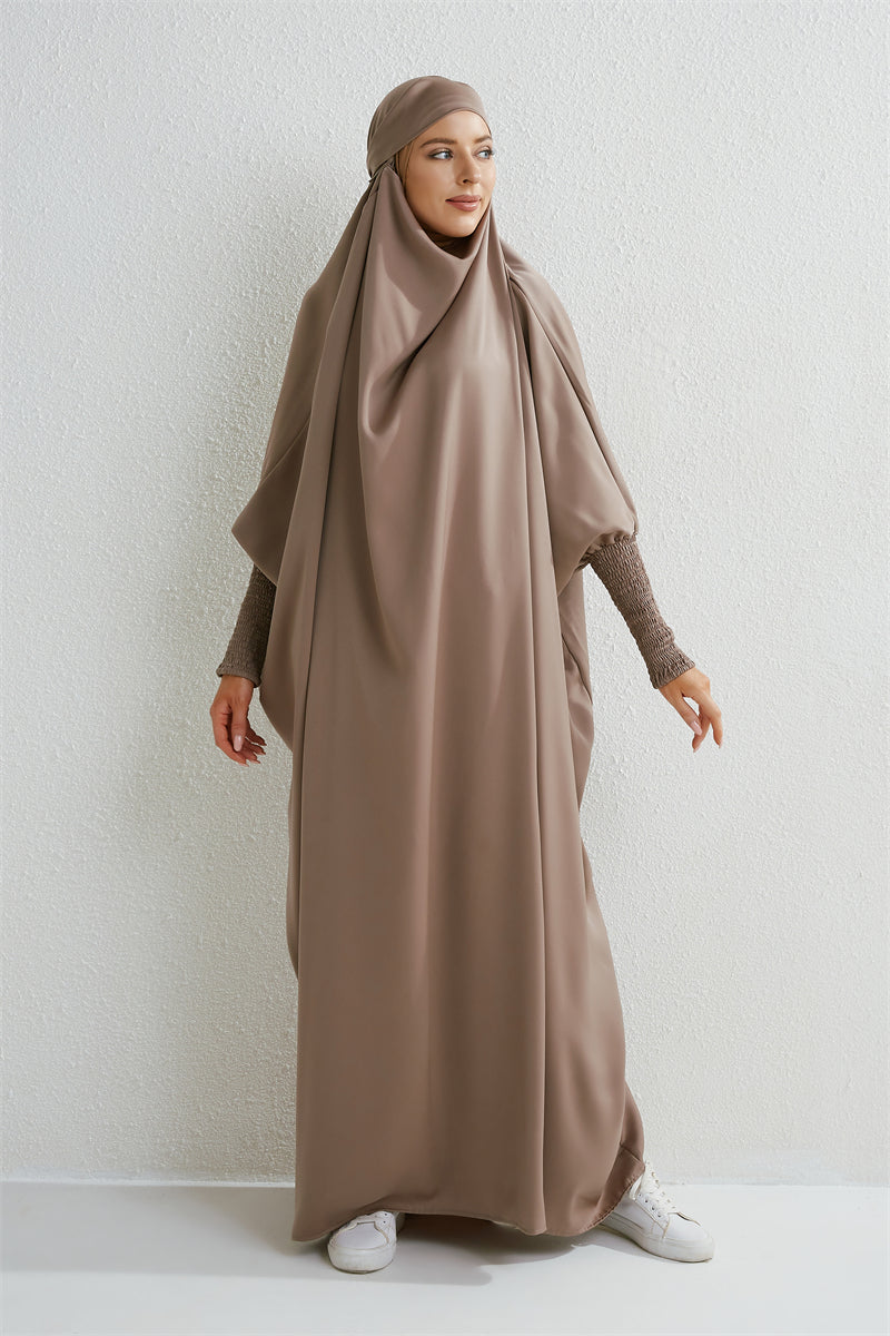 Elariah Hooded Modest Prayer Abaya for Women – Loose Fit Islamic Jilbab Maxi Dress with Smocked Sleeves