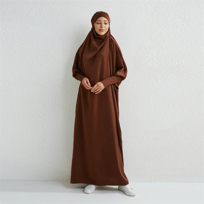 Elariah Abaya de Oración con Capucha para Mujer – Vestido Maxi Jilbab Islámico Holgado con Mangas Fruncidas