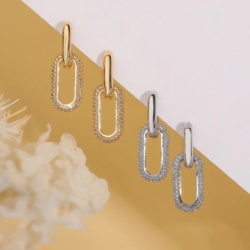Retro Double Loop Hoop Earrings – Gold & Silver Geometric Drop Design