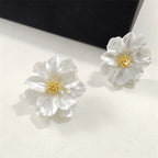 Elariah White Acrylic Flower Stud Earrings – Irregular Floral Petal Earrings for Women | Lightweight Boho Statement Jewellery