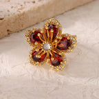 Luxury Gold-Plated Heart Ring with Colorful Zircon Stones – Adjustable Stainless Steel Cocktail Ring for Women