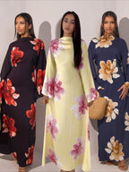 Elariah Floral Print Modest Kaftan Abaya Dress – Long Sleeve Maxi Jalabiya for Eid, Ramadan & Special Occasions