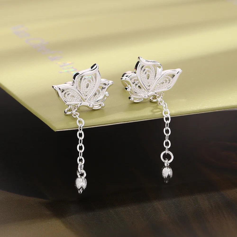 Elariah Pendientes de Mariposa Hueca de Plata de Ley 925 – Pendientes Hipoalergénicos de Mariposa de Cristal para Mujer