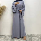 Elegant Modest Maxi Dress with Waist Tie – Long Sleeve Woven Abaya Style Dress for Women (All Season)