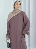 Elariah Women's Modest Lace-Up Sleeve Abaya Dress – Loose Fit Islamic Maxi Kaftan Robe for Eid, Ramadan & Everyday Wear