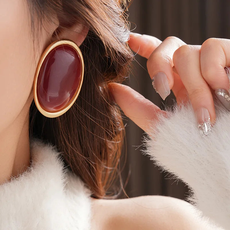 Pendientes Elariah de resina roja vintage – Pendientes grandes geométricos dorados para mujer