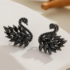 Swan Zircon Stud Earrings for Women – Gold Plated Copper Long Swan Earrings with Micro-Pavé Cubic Zirconia | Elegant Goddess Style Jewelry