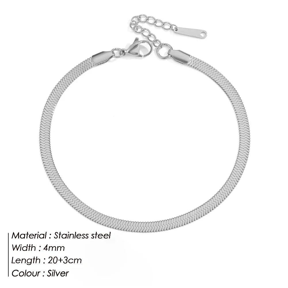 4mm Stainless Steel Snake Chain Anklet for Women – Minimalist Waterproof Beach Anklet, Adjustable Non-Tarnish Chain