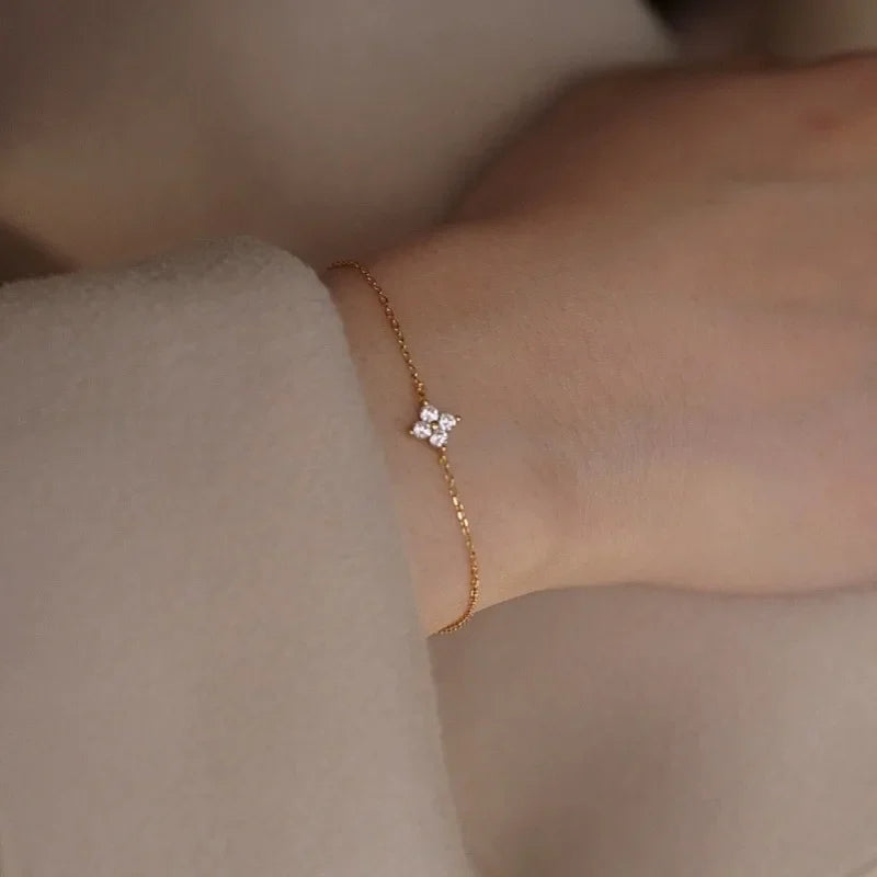 18K Gold Plated Four-Leaf Clover Necklace for Women – Stainless Steel with Zircon Detailing | Luxury Jewelry Gift