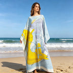 Elariah Women's African Print Twill Silk Kaftan Dress – Oversized Boubou Abaya Beach Cover Up | One Size Plus
