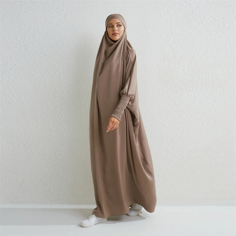 Elariah Hooded Modest Prayer Abaya for Women – Loose Fit Islamic Jilbab Maxi Dress with Smocked Sleeves