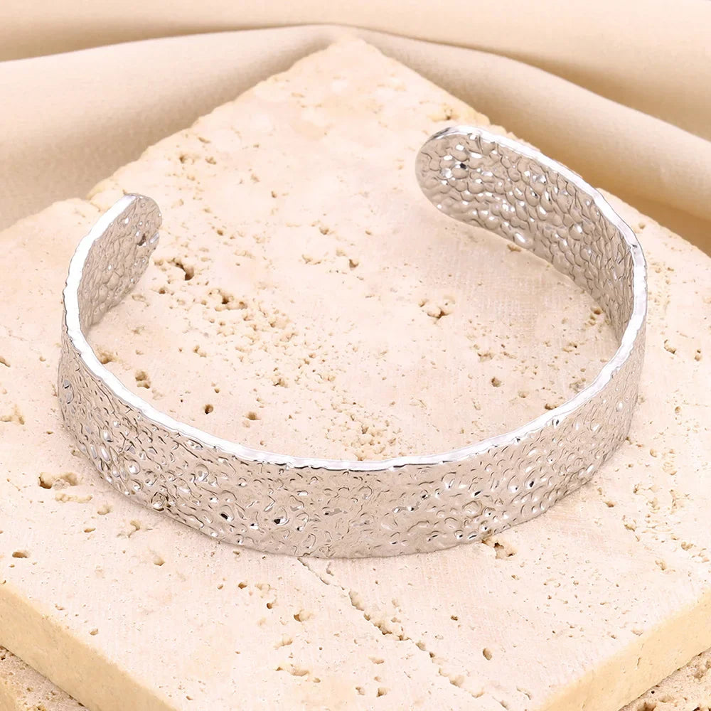 Vintage Irregular Gold Cuff Bracelet – Stainless Steel Open Bangle for Women & Men