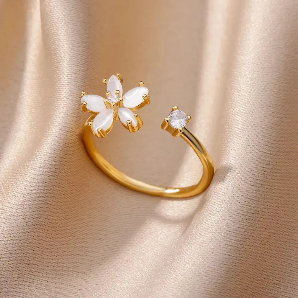 ELARIAH 18K Gold Plated Zircon Geometric Open Ring – Adjustable Stainless Steel Wedding & Party Band for Women