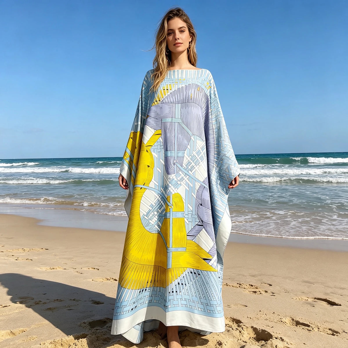 Elariah Oversized African Print Kaftan Abaya Dress for Women – Twill Silk Modest Maxi Boubou | One Size