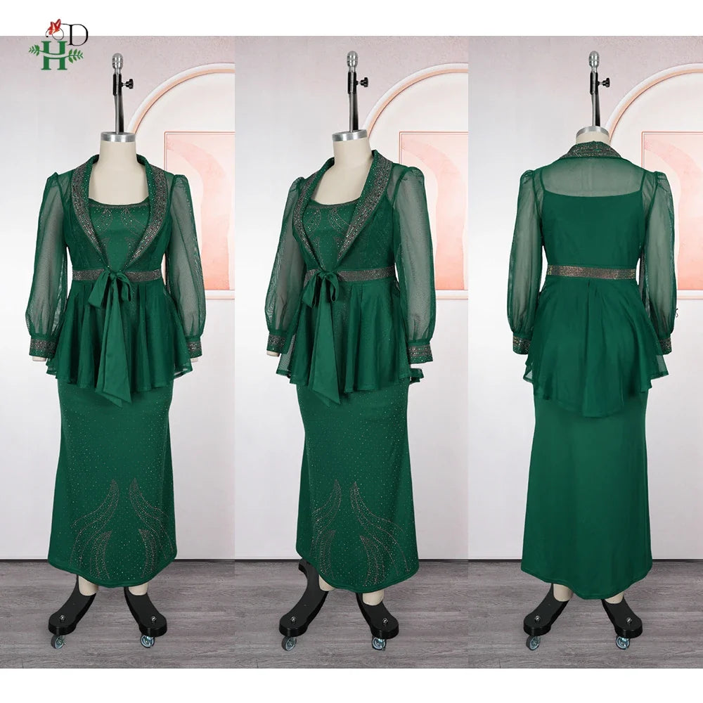 Elariah Luxury African Dashiki 2-Piece Set – Long Evening Gown with Matching Coat | Wedding & Occasion Dress (Plus Size)