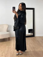 Elariah Luxury Satin Abaya Dress for Women – Modest Islamic Kaftan with Waist Sash, Long Sleeve Maxi Dress