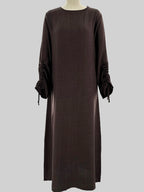 Modest Maxi Abaya Dress for Women – Loose Fit Long Sleeve Lace-Up Cuff Islamic Prayer Kaftan (Autumn/Winter)