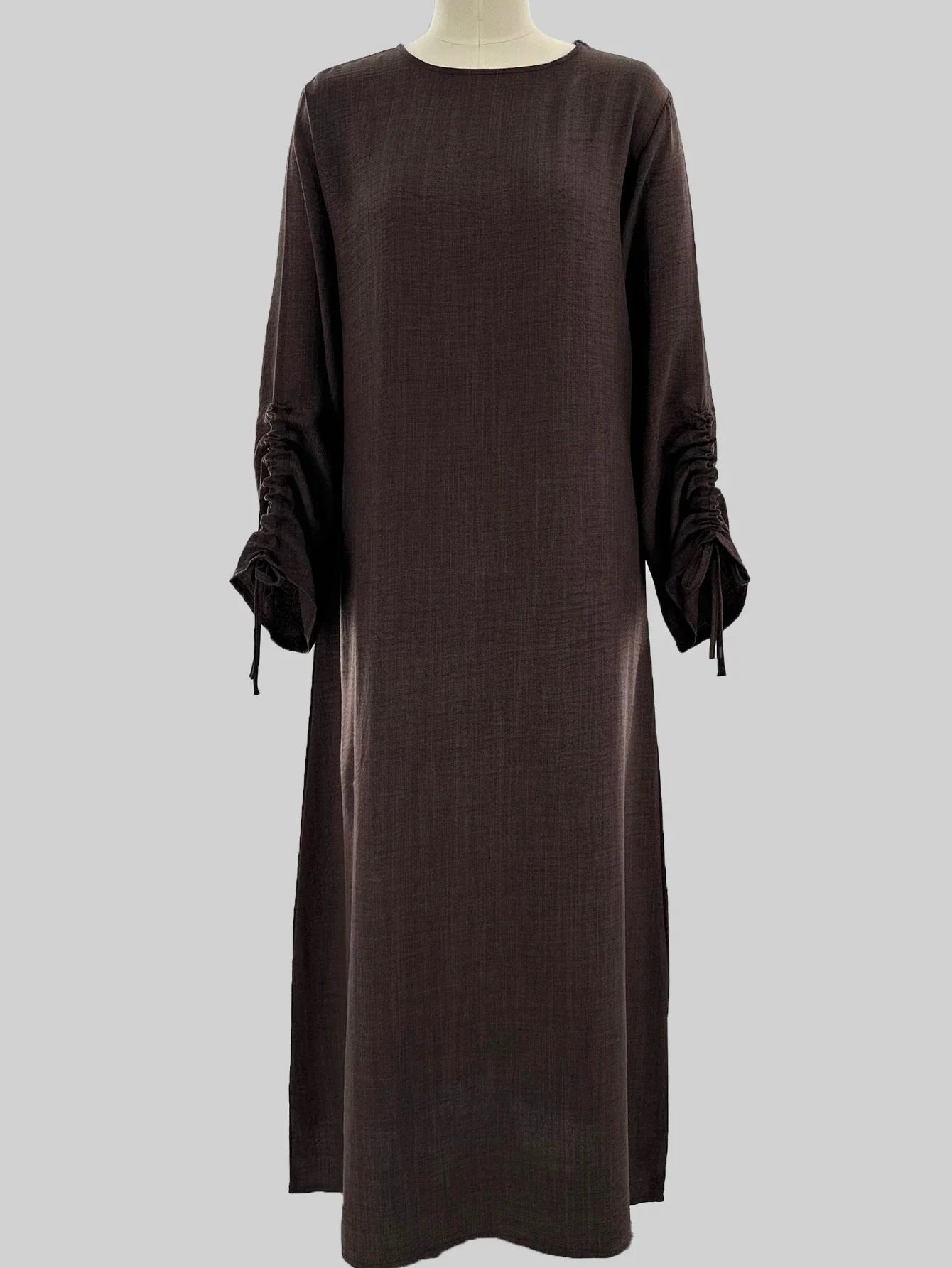 Modest Maxi Abaya Dress for Women – Loose Fit Long Sleeve Lace-Up Cuff Islamic Prayer Kaftan (Autumn/Winter)