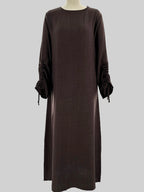 Elariah Women's Modest Lace-Up Sleeve Abaya Dress – Loose Fit Islamic Maxi Kaftan Robe for Eid, Ramadan & Everyday Wear