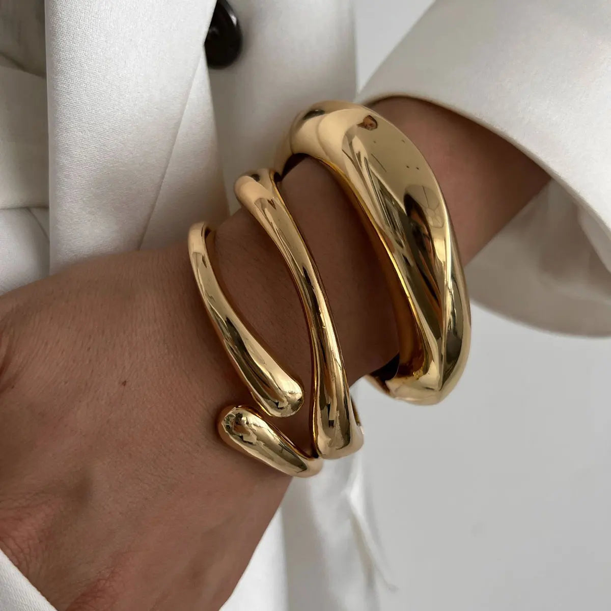 Elariah Bold Irregular Gold Wide Cuff Bangle – Statement Glossy Geometric Bracelet (6cm)
