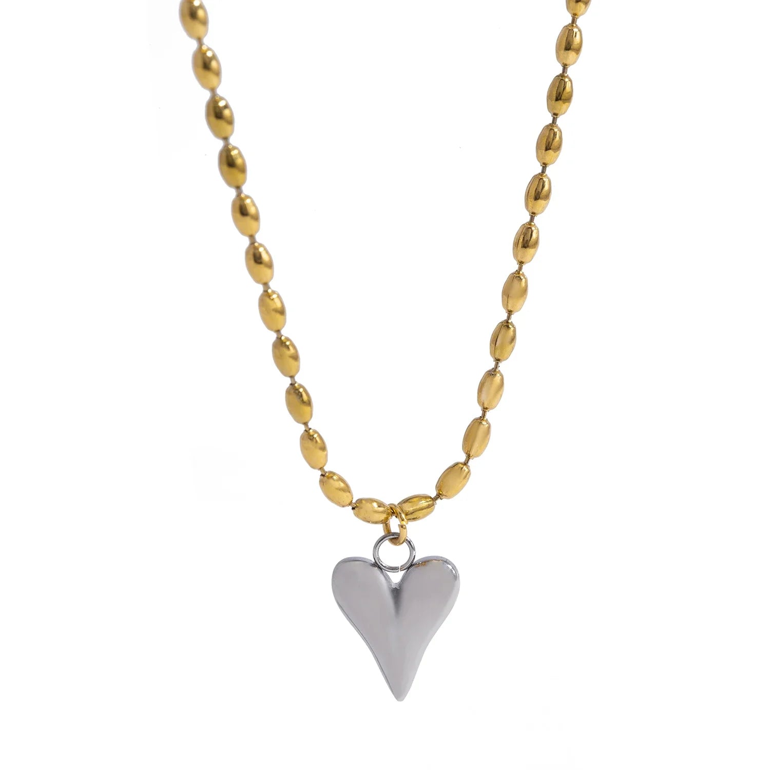 18K Gold Plated Heart Pendant Necklace – Stainless Steel Bead Chain, Dainty Romantic Jewelry for Women