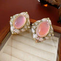 Elariah Vintage Red Resin Oval Stud Earrings – Large Gold-Tone Geometric Statement Earrings for Women