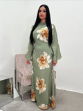 Vestido Abaya modesto con estampado floral Elariah para mujer – Caftán musulmán de manga larga, elegante vestido maxi Jalabiya para Eid, Ramadán y ocasiones especiales