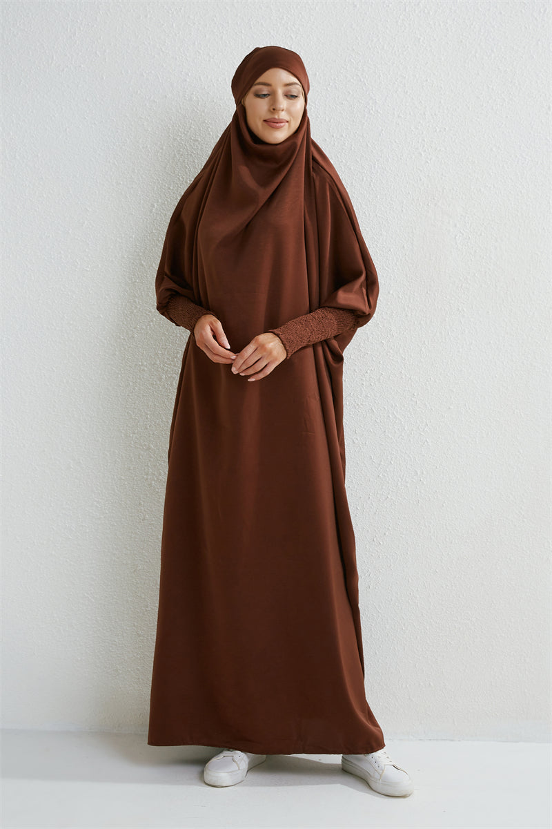Elariah Abaya de Oración con Capucha para Mujer – Vestido Maxi Jilbab Islámico Holgado con Mangas Fruncidas