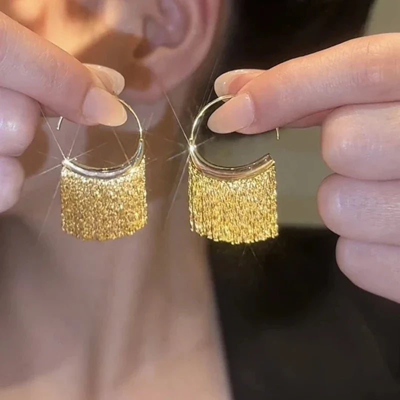 Exaggerated Luxury Long Tassel Earrings – Gold Geometric Chain Statement Jewelry