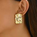Elariah Geometric Irregular Acrylic Stud Earrings – Metallic Finish Minimalist Rhinestone Statement Earrings for Women