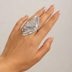 14K Gold Plated Ginkgo Leaf Ring for Women – Adjustable Statement Cocktail Ring | Nature-Inspired Fan Design