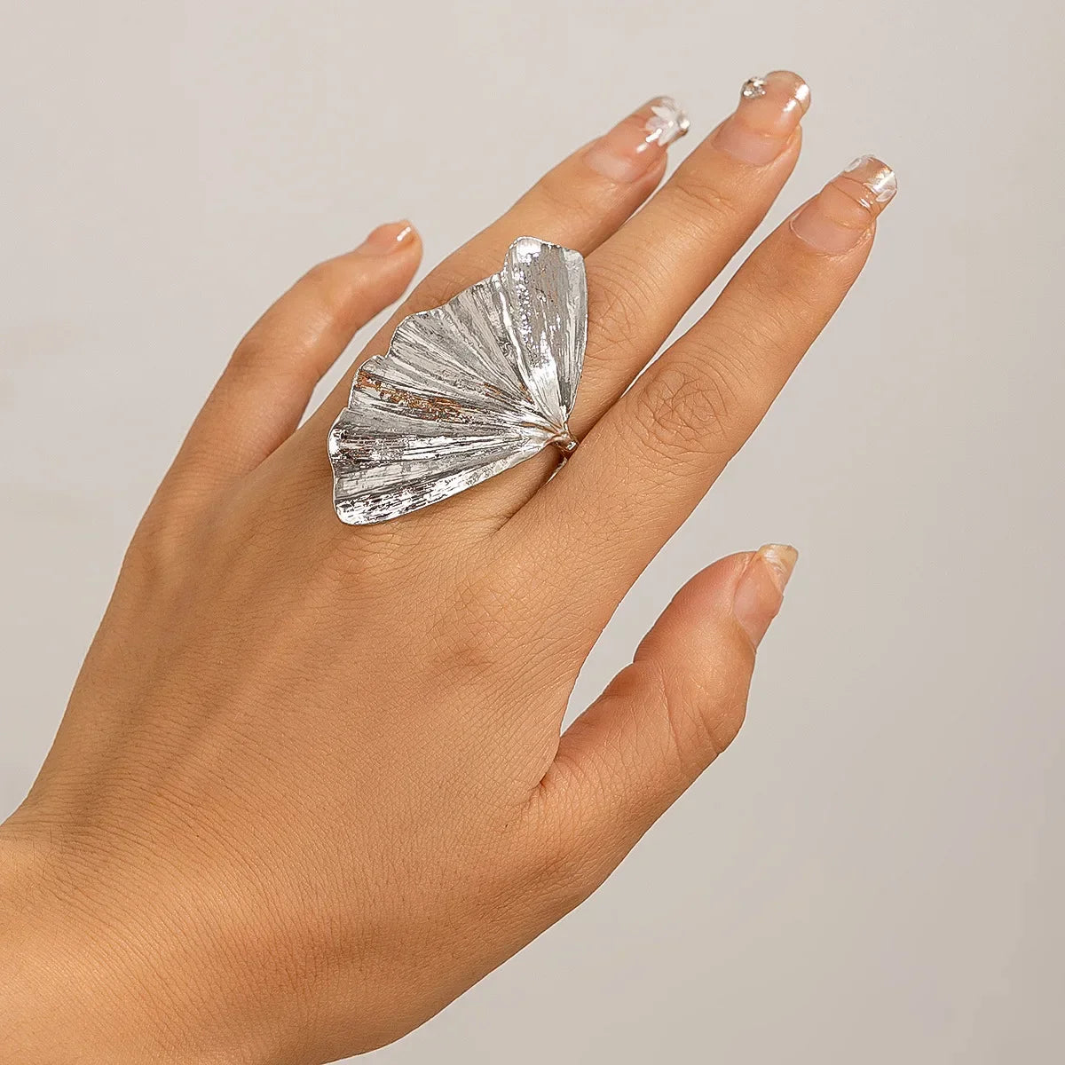 14K Gold Plated Ginkgo Leaf Ring for Women – Adjustable Statement Cocktail Ring | Nature-Inspired Fan Design