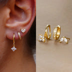 3-Piece Stainless Steel Flower Drop Earrings Set with Cubic Zirconia – Hypoallergenic Floral Dangle Earrings for Women