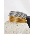 Elariah 18K Gold Plated Stainless Steel Multi-Layer Wrap Cuff Bangle – Waterproof Stackable Open Bracelet
